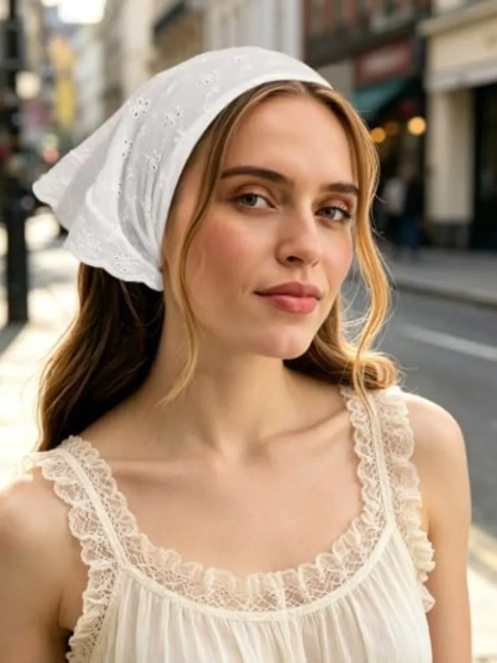 Lace Head Scarf for Women Cotton Elastic Wrap Headband Bandana 2PCS